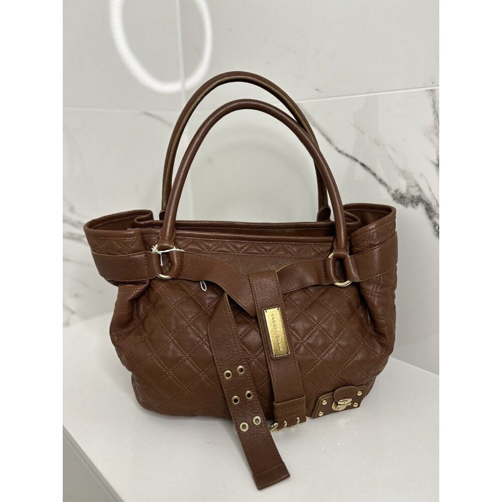 Auth Marc Jacobs Brown Belted Quilted Lamb Leather Tote Handbag Purse VTG Rare​
